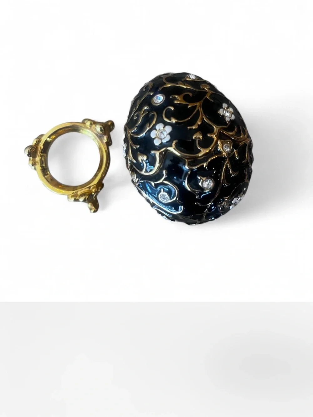 Vintage Ruccini Black and Gold Decorative Jeweled Egg trinket box